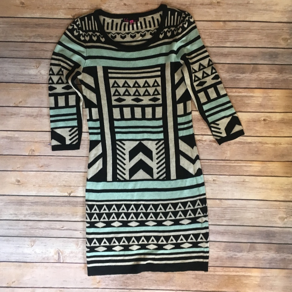 T/O Sweaters Dress Aztec Geometric Print